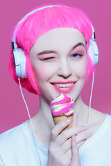 cheerful girl with ice-cream