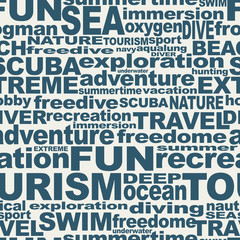 Obraz premium Diving relative words cloud. The concept of sport diving. Seamless background