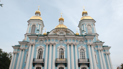 Bottom view of The Naval (Nikolsky) Cathedral in the summer day - St. Petersburg, Russia