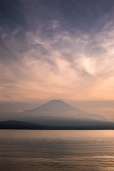 Mountain Fuji with reflection at Lake Yamanakako in sunset