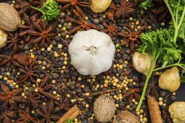Assorted spices with fresh parsley leaf
