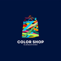 Colorful Shopping bag logo concept, Shopping logo, Paint Shop logo designs template