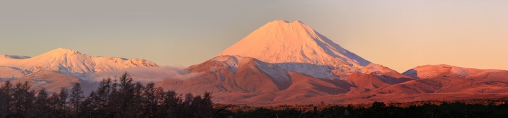 Fototapeta premium Ngauruhoe volcano at winter sunset, Tongariro National Park, New Zealand