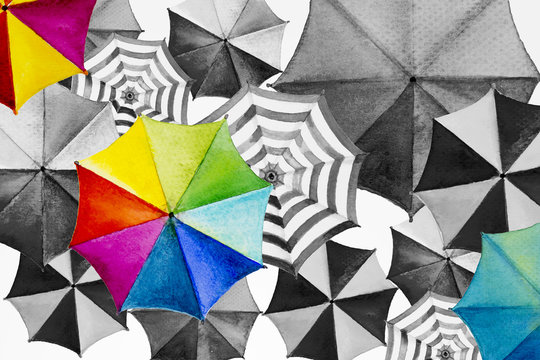  Watercolor painting colorful umbrella.
