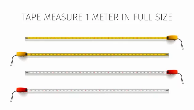 Tape measure. Yellow and red roulette 1 meter in real size Stock Vector |  Adobe Stock