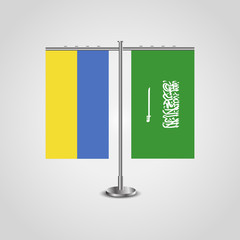 Table stand with flags of Ukraine and Saudi Arabia.Two flag. Flag pole. Symbolizing the cooperation between the two countries. Table flags