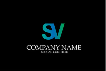 Abstract Letter SV Blue Vector Logotype Template.