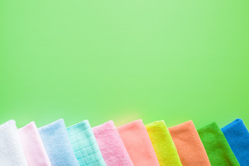 Colorful, dry microfiber cloths for different surfaces cleaning in kitchen, bathroom and other...