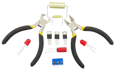 Top view of electronic component and pliers