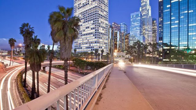 Time Lapse with a crane move of one of the freeways running through downtown Los Angeles.