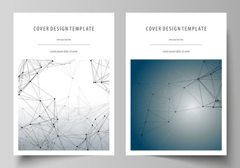 Business templates for brochure, magazine, flyer, booklet. Cover design template, vector layout in A4 size. DNA and neurons molecule structure. Medicine, science, technology concept. Scalable graphic.