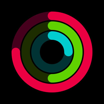 Circular red, green and blue activity ring flat vector icon for watch apps and websites