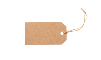 Beige recycled tag isolated on a white background - obrazy, fototapety, plakaty