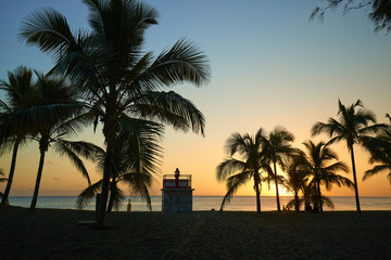 sunset on etang-sale beach, reunion island