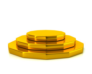 Empty golden polygonal podium 3d illustration on white background