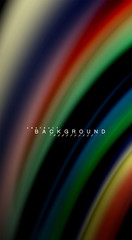 Fluid rainbow colors on black background, vector wave lines and swirls
