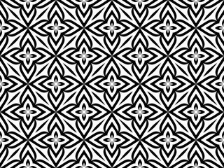 Fototapeta premium Abstract geometric pattern with florals. Monochrome ornament. isolated on white background
