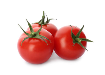 Fresh ripe red tomatoes on white background