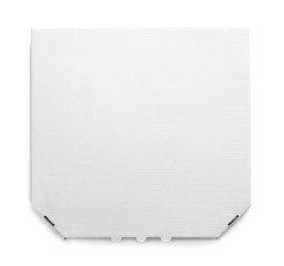 Mockup of cardboard pizza box on white background