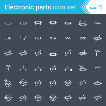 Electric and electronic icons, electric diagram symbols. Resistors.