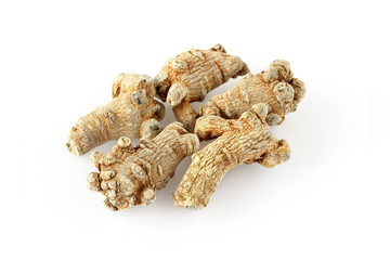 Chinese Herbal medicine - Panax Notoginseng or mountain paint, or Sanchi on white background