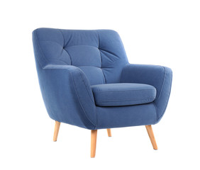 Comfortable armchair on white background. Interior element - obrazy, fototapety, plakaty