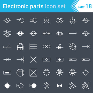 Electric and electronic icons, electric diagram symbols. Lighting.