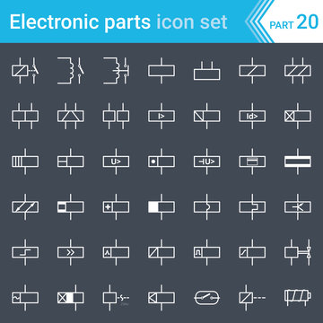 Electric and electronic icons, electric diagram symbols. Relays and electromagnets.