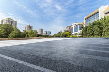 Empty Road with modern business office building