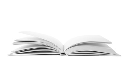 Open book with hard cover on white background
