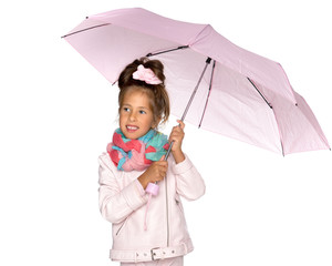 Little girl under an umbrella.