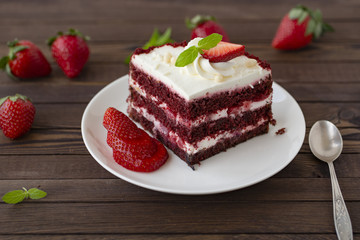 Mousse cake with fresh strawberries, Cheesecake and strawberries on top.