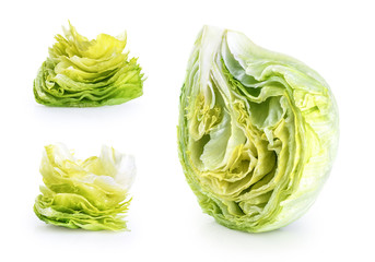 Obraz premium Iceberg lettuce isolated on a white background.