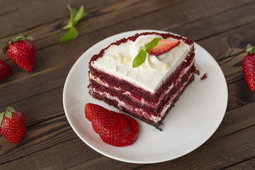 Mousse cake with fresh strawberries, Cheesecake and strawberries on top.
