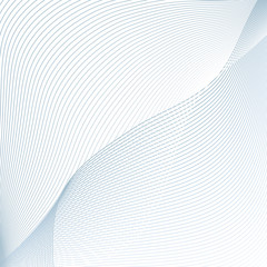 Abstract pattern of blue curved intersecting lines on white background. Line art futuristic design. Geometric technology composition with text place. Vector asymmetrical waving lines. Grid template