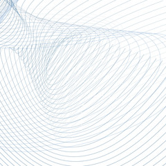 Vector technic background, curved intersecting blue, gray lines on white. Abstract vortex imitation. Line art futuristic design, wiggle waveforms. Energy, power waving pattern. Modern wallpaper. EPS10