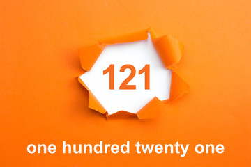 Number 121 - Number written text one hundred twenty one