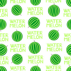 Seamless pattern with colorful watermelons and words Watermelon.