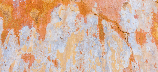 Old Cracked Weathered Shabby Plastered Peeled Wall Banner Background.