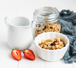 Homemade granola with strawberries