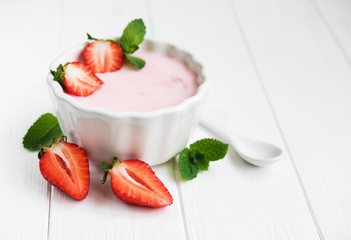 Bowl with strawberry yogurt