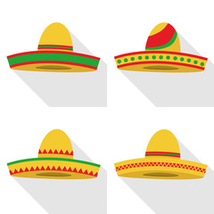 Sombrero. Set of realistic Mexican sombrero with shadow.