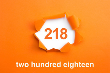 Number 218 - Number written text two hundred eighteen