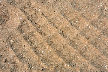Pieces of broken seashells in the sand on the beach, Portugal.