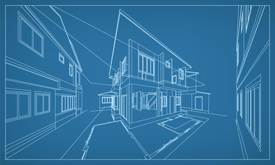 Fototapeta premium Abstract 3D rendering of building wireframe structure. Vector construction graphic idea.