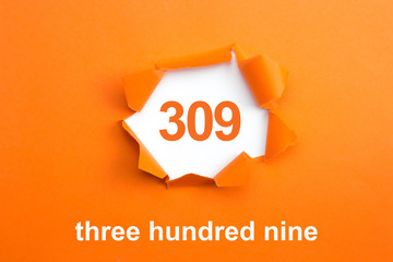 Number 309 - Number written text three hundred nine
