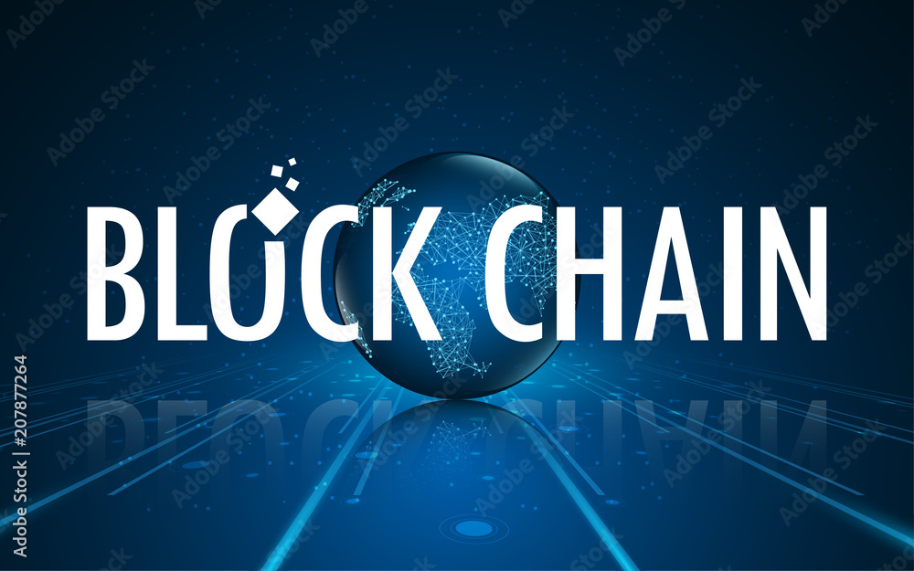 Poster global networking block chain design concept background