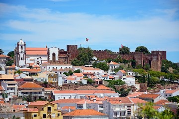 View of the town with the castle and cathedral to the rear, Silves, Portugal.