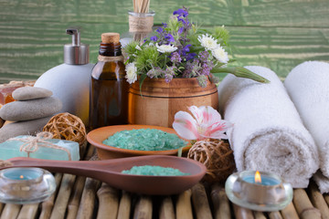 SPA accessories for massage in a composition on a light background