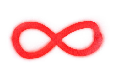 Red spray stain, graffiti infinite sign, symbol isolated on white background, clipping path